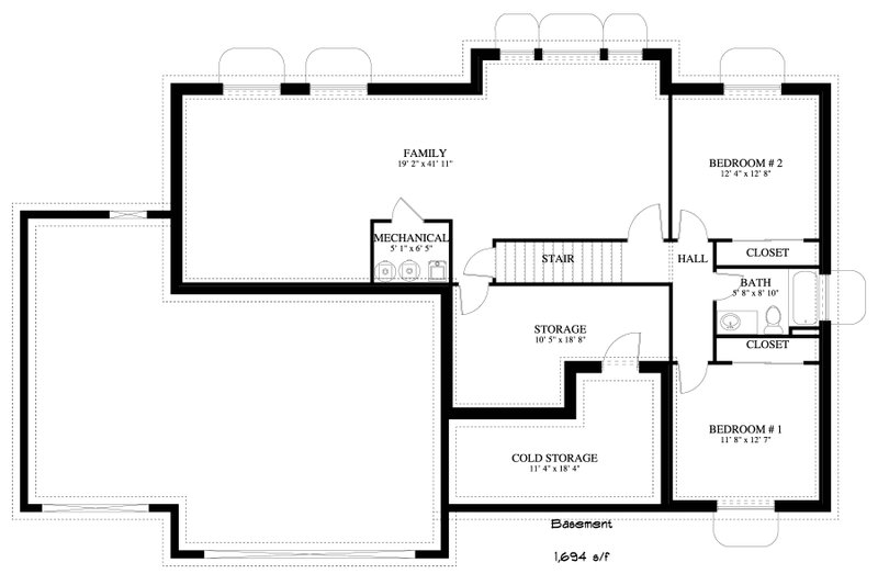 Architectural House Design - Floor Plan - Lower Floor for Traditional House Plan #1060-25 - 6 bed, 3.5 bath
