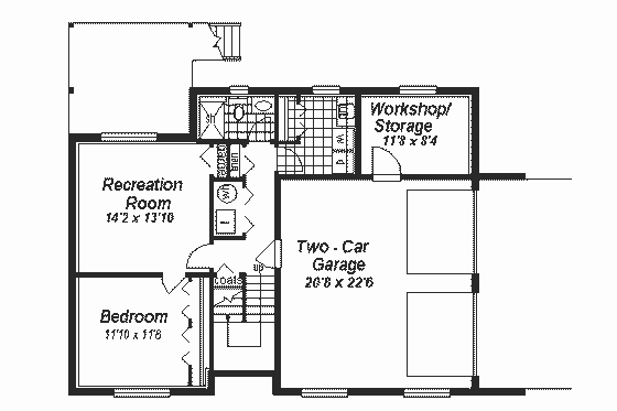 Floor Plan - Lower Floor for Traditional House Plan #18-314 - 4 bed, 3 bath