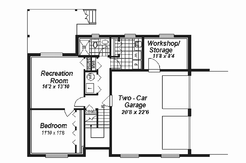 House Blueprint - Floor Plan - Lower Floor for Traditional House Plan #18-314 - 4 bed, 3 bath