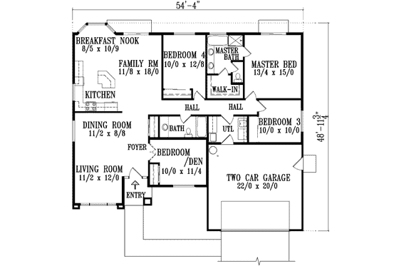 Floor Plan - Main Floor for Adobe / Southwestern House Plan #1-649 - 4 bed, 2 bath