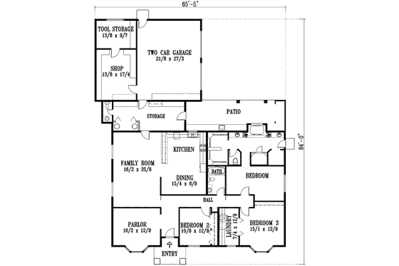 Floor Plan - Main Floor for Ranch House Plan #1-1177 - 3 bed, 2.5 bath