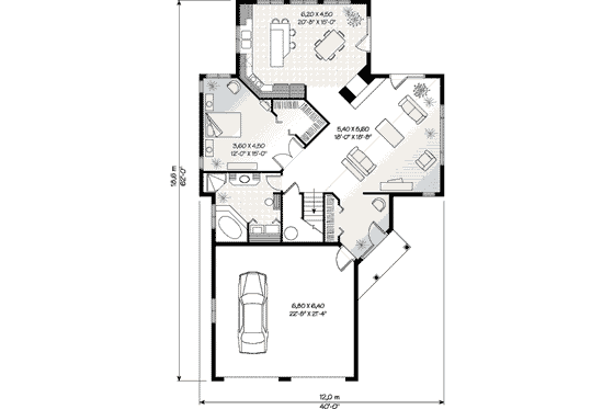 Floor Plan - Main Floor for Farmhouse House Plan #23-230 - 3 bed, 2 bath