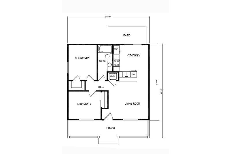 Dream House Plan - Floor Plan - Main Floor for Cottage House Plan #515-60 - 2 bed, 1 bath
