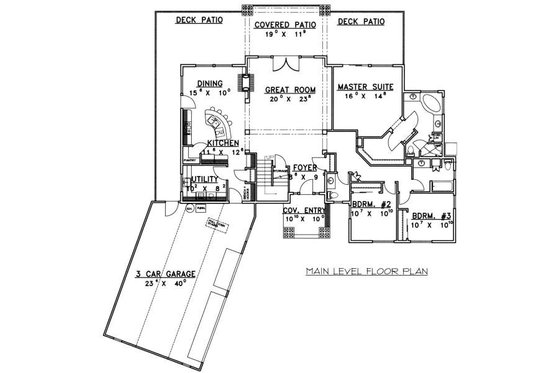 Floor Plan - Main Floor for Bungalow House Plan #117-574 - 3 bed, 2.5 bath