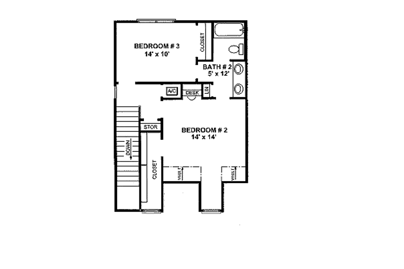 House Blueprint - Floor Plan - Upper Floor for Country House Plan #14-220 - 3 bed, 2.5 bath