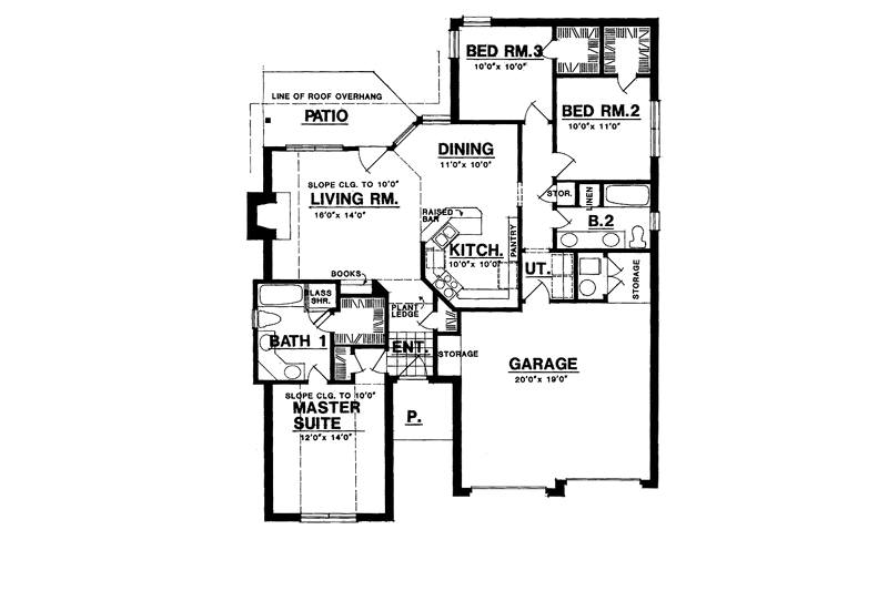 Architectural House Design - Floor Plan - Main Floor for Ranch House Plan #40-447 - 3 bed, 2 bath