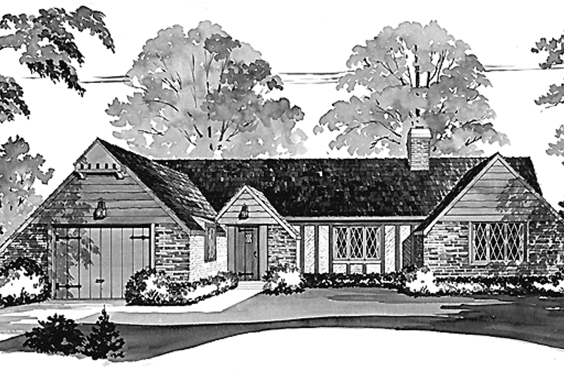 House Blueprint - Tudor Exterior - Front Elevation Plan #72-663