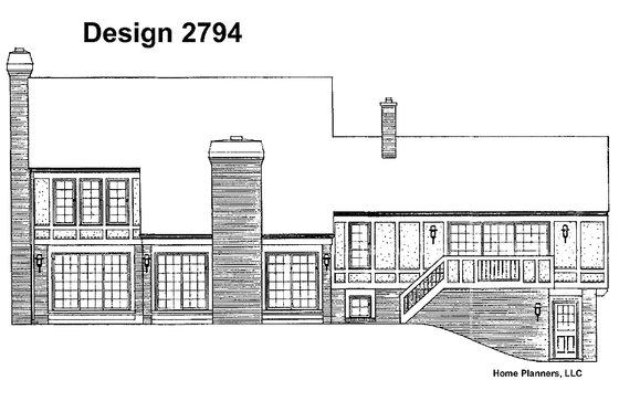 Exterior - Rear Elevation for Tudor House Plan #72-726 - 5 bed, 3.5 bath