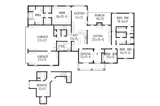 Floor Plan - Main Floor for Southern House Plan #15-134 - 4 bed, 2 bath