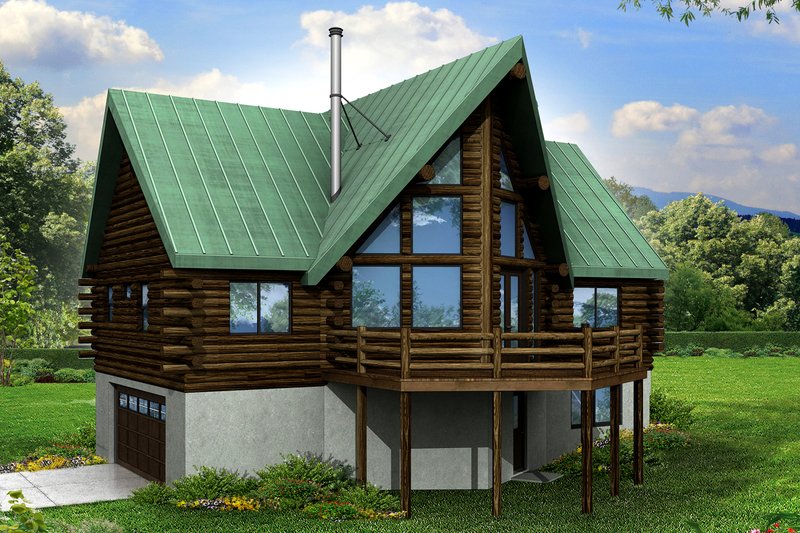 Architectural House Design - Log Exterior - Front Elevation Plan #124-951