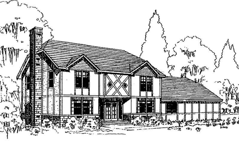 Home Plan - Exterior - Front Elevation 3 for Tudor House Plan #60-790 - 5 bed, 3 bath