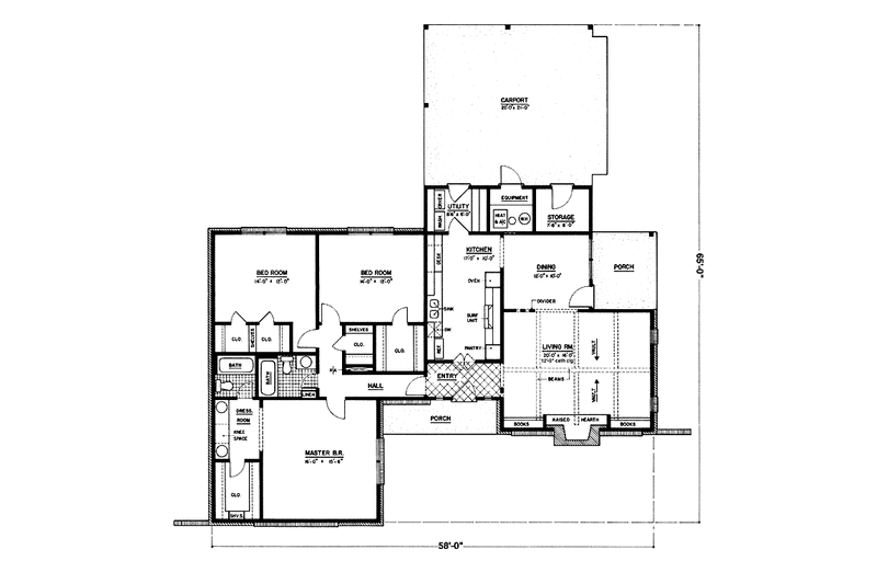 Home Plan - Floor Plan - Main Floor for Ranch House Plan #45-525 - 3 bed, 2 bath