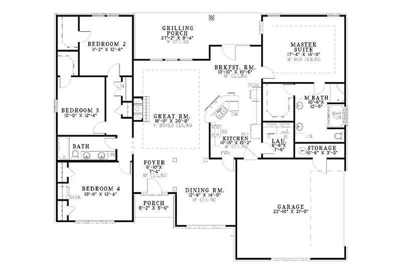 House Design - Floor Plan - Main Floor for Traditional House Plan #17-2805 - 4 bed, 2 bath