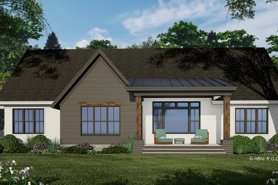 Exterior - Rear Elevation 1 for Farmhouse House Plan #51-1246 - 3 bed, 2 bath