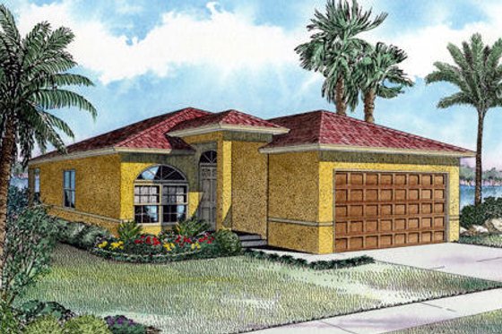 Exterior - Front Elevation for Mediterranean House Plan #420-201 - 3 bed, 2 bath