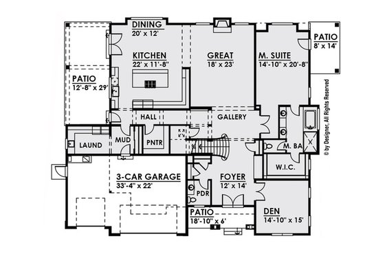 Floor Plan - Main Floor for Craftsman House Plan #1066-26 - 4 bed, 3.5 bath