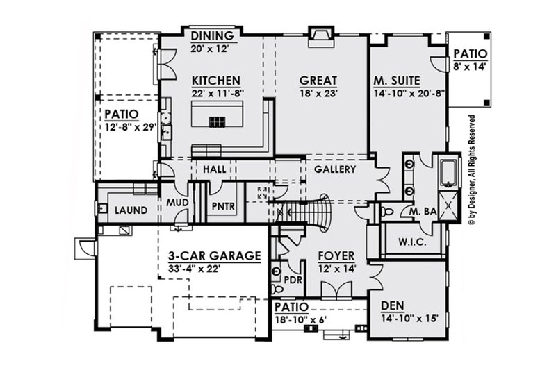 Home Plan - Floor Plan - Main Floor for Craftsman House Plan #1066-26 - 4 bed, 3.5 bath