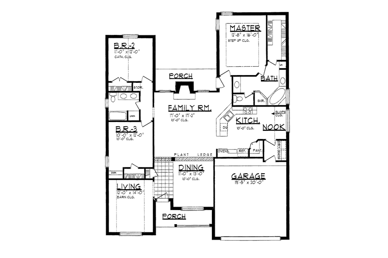 House Blueprint - Floor Plan - Main Floor for Country House Plan #62-156 - 3 bed, 2 bath