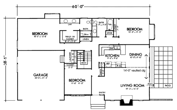 House Design - Ranch Floor Plan - Main Floor Plan #320-1395