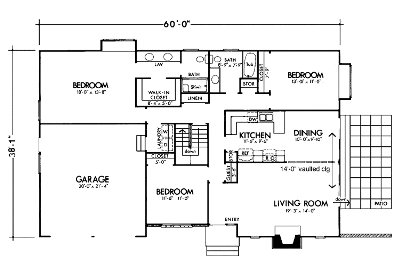 Home Plan - Floor Plan - Main Floor for Ranch House Plan #320-1395 - 3 bed, 2 bath