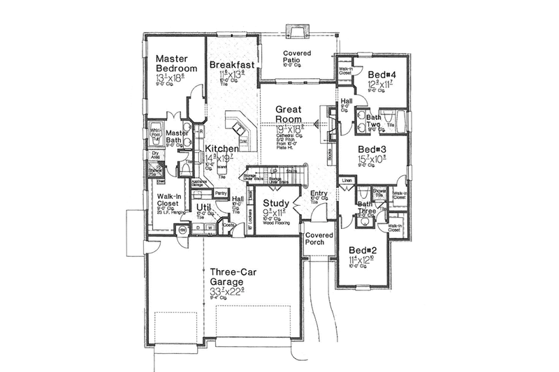 Dream House Plan - Floor Plan - Main Floor for Country House Plan #310-1270 - 4 bed, 3 bath