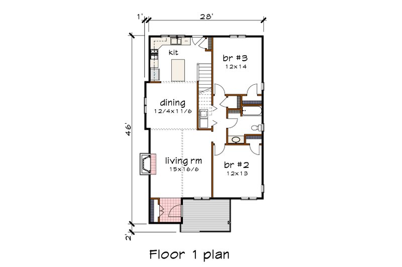 House Blueprint - Floor Plan - Main Floor for Modern House Plan #79-302 - 3 bed, 2.5 bath