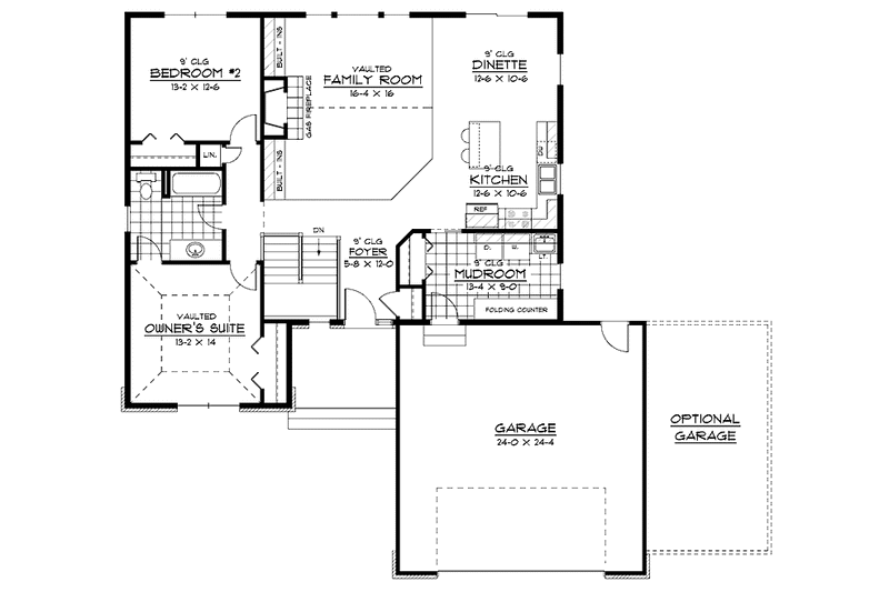 Home Plan - Floor Plan - Main Floor for Craftsman House Plan #51-592 - 2 bed, 1 bath