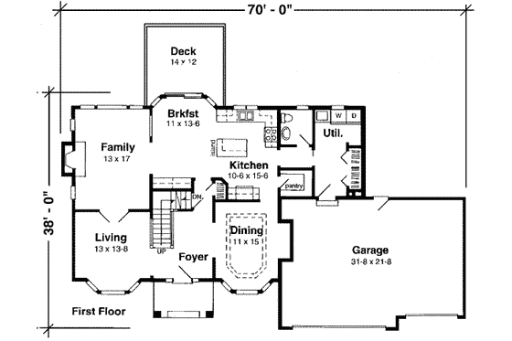 Floor Plan - Main Floor for Traditional House Plan #312-393 - 4 bed, 2.5 bath