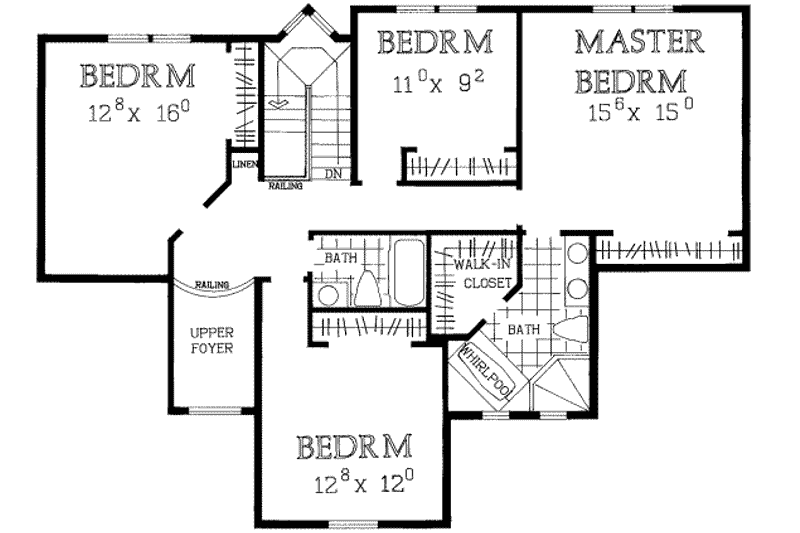 House Blueprint - Floor Plan - Upper Floor for European House Plan #72-461 - 4 bed, 2.5 bath