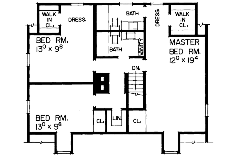 Home Plan - Floor Plan - Upper Floor for Colonial House Plan #72-547 - 3 bed, 3 bath