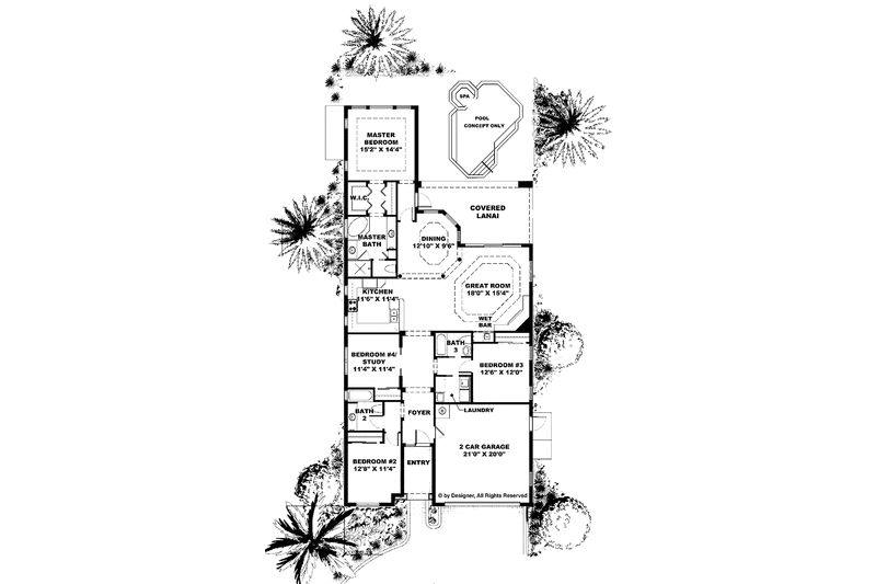 Home Plan - Floor Plan - Main Floor for Mediterranean House Plan #1017-84 - 4 bed, 3 bath