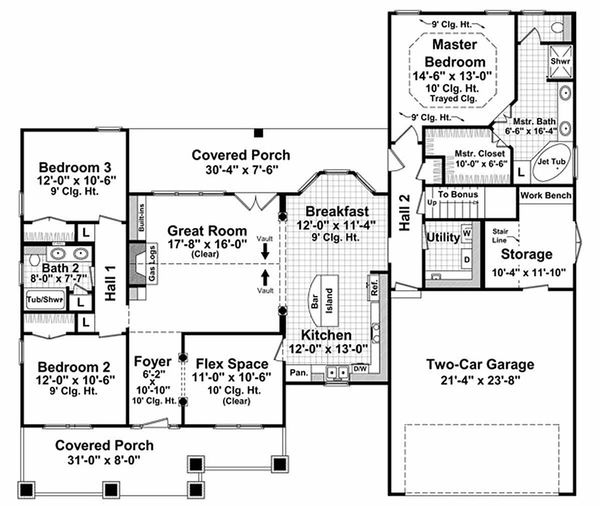 Craftsman style house plan, main level floor plan