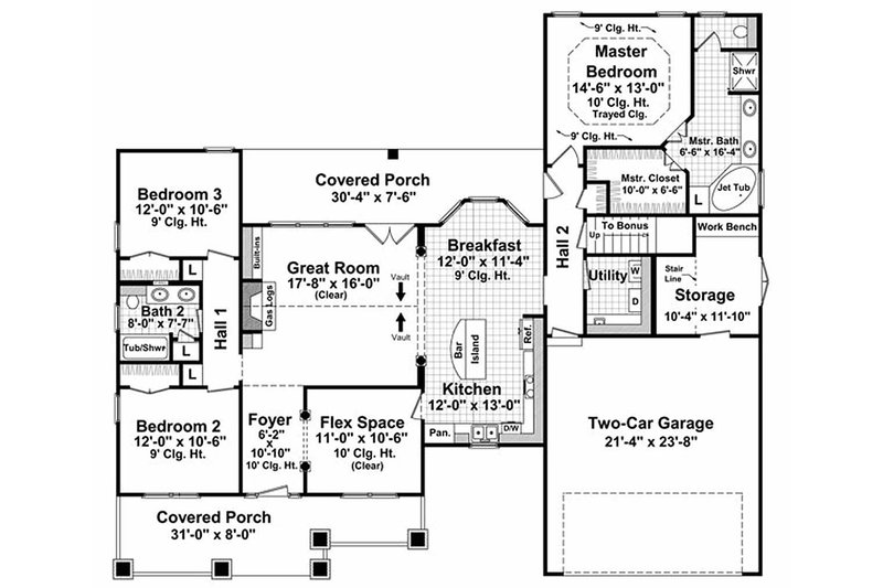 Home Plan - Craftsman style house plan, main level floor plan