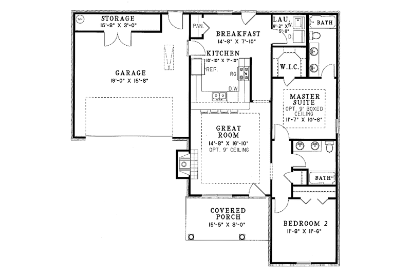 House Blueprint - Floor Plan - Main Floor for Ranch House Plan #17-2984 - 2 bed, 2 bath