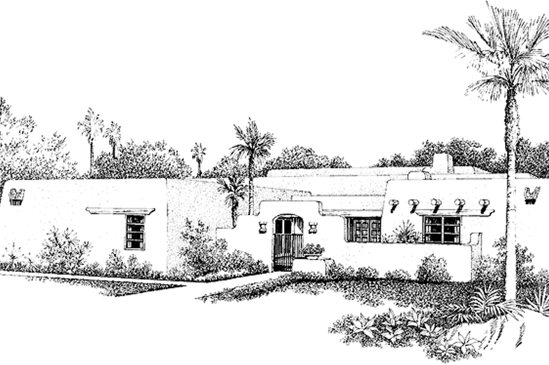 Dream House Plan - Exterior - Front Elevation 7 for Adobe / Southwestern House Plan #72-1024 - 3 bed, 2.5 bath