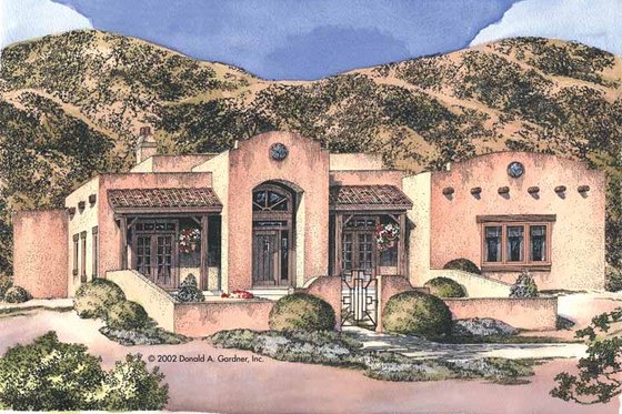 Exterior - Front Elevation 6 for Adobe / Southwestern House Plan #929-684 - 3 bed, 2 bath