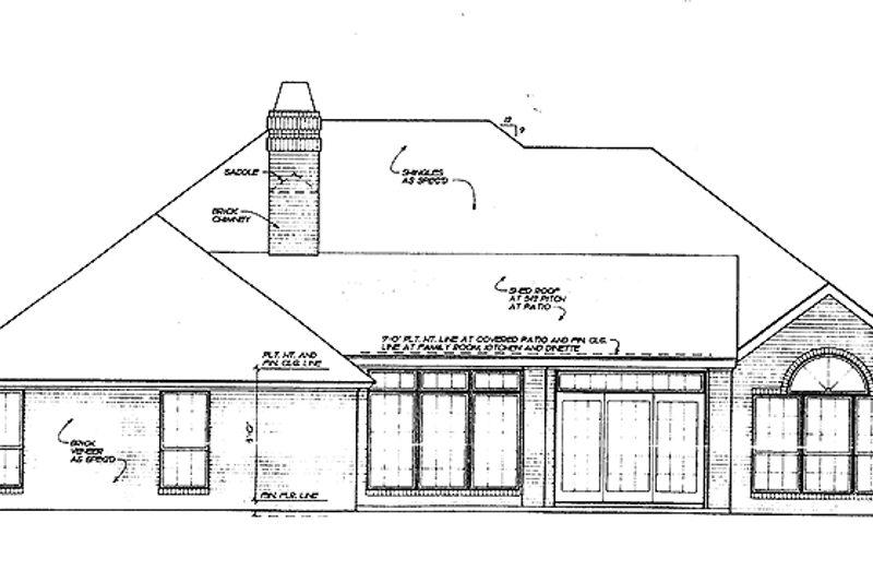 House Blueprint - Exterior - Rear Elevation for Ranch House Plan #310-1003 - 4 bed, 2.5 bath