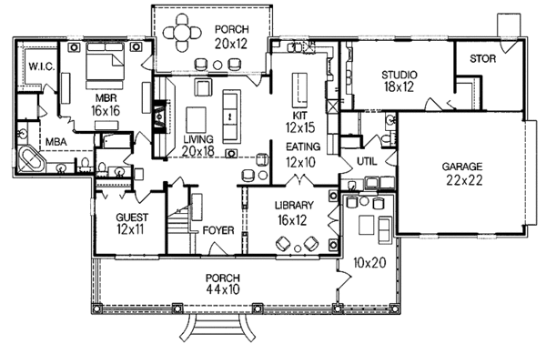 House Plan Design - Craftsman Floor Plan - Main Floor Plan #15-355