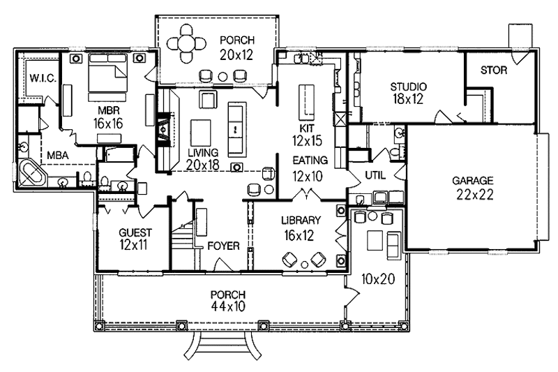 Home Plan - Floor Plan - Main Floor for Craftsman House Plan #15-355 - 4 bed, 4 bath