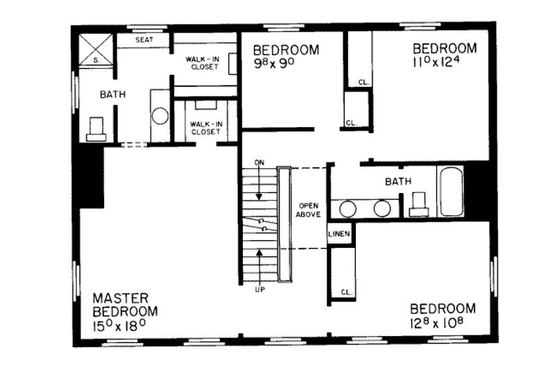 Home Plan - Floor Plan - Upper Floor for Colonial House Plan #72-353 - 4 bed, 2.5 bath