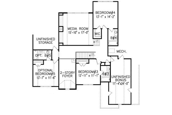 Floor Plan - Upper Floor for European House Plan #54-421 - 4 bed, 4.5 bath