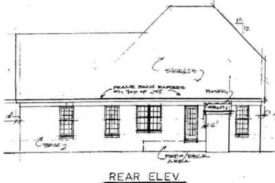 Exterior - Rear Elevation for European House Plan #34-144 - 3 bed, 2.5 bath