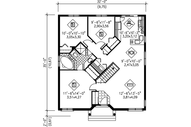 Dream House Plan - Floor Plan - Main Floor for European House Plan #25-1080 - 3 bed, 1 bath