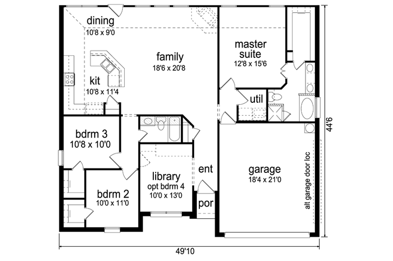 Home Plan - Floor Plan - Main Floor for Traditional House Plan #84-552 - 3 bed, 2 bath