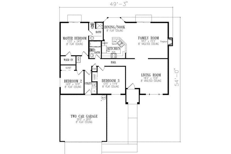 Dream House Plan - Floor Plan - Main Floor for Adobe / Southwestern House Plan #1-285 - 3 bed, 2 bath