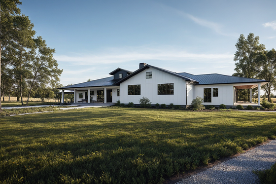 Exterior - Rear Elevation for Ranch House Plan #515-9 - 4 bed, 2.5 bath