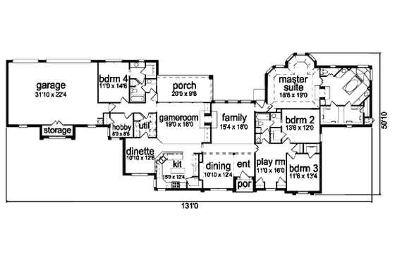 Floor Plan - Main Floor for Traditional House Plan #84-407 - 4 bed, 3 bath
