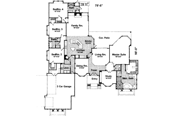Floor Plan - Main Floor for European House Plan #135-123 - 4 bed, 3.5 bath