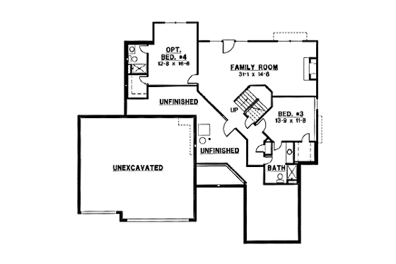 Floor Plan - Lower Floor for Traditional House Plan #67-199 - 4 bed, 4 bath