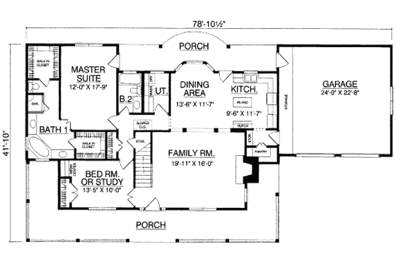 Floor Plan - Main Floor for Country House Plan #40-408 - 3 bed, 3 bath